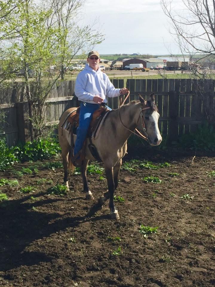 Riding colts at the Lazy A Ranch near Mobridge, South Dakota