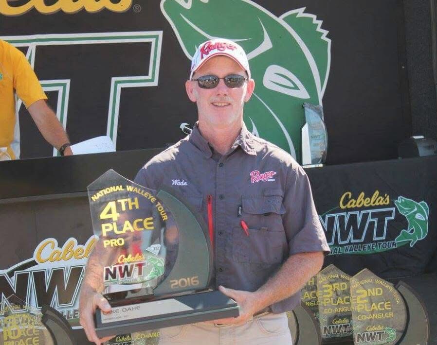 Wade While with his 4th place trophy at the National Walleye Tour Championship