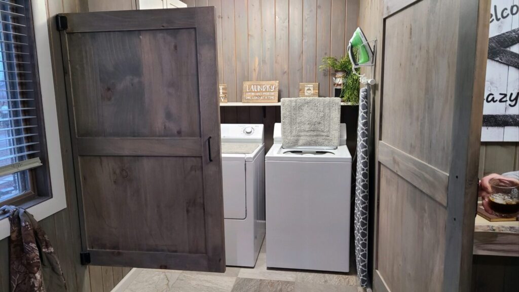 Guest laundry room with washer and dryer at the Lazy A Ranch